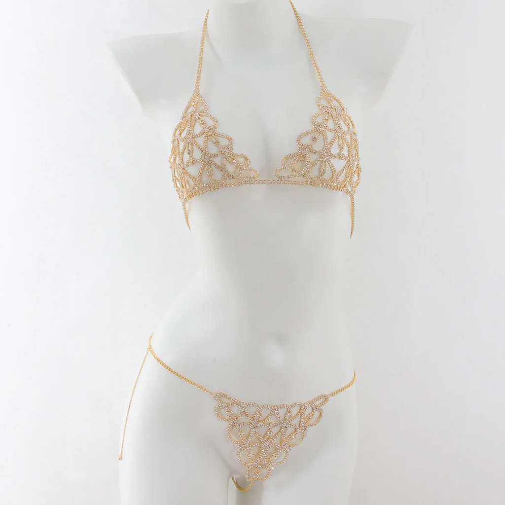 Crystal Lace Rhinestone Lingerie Set
