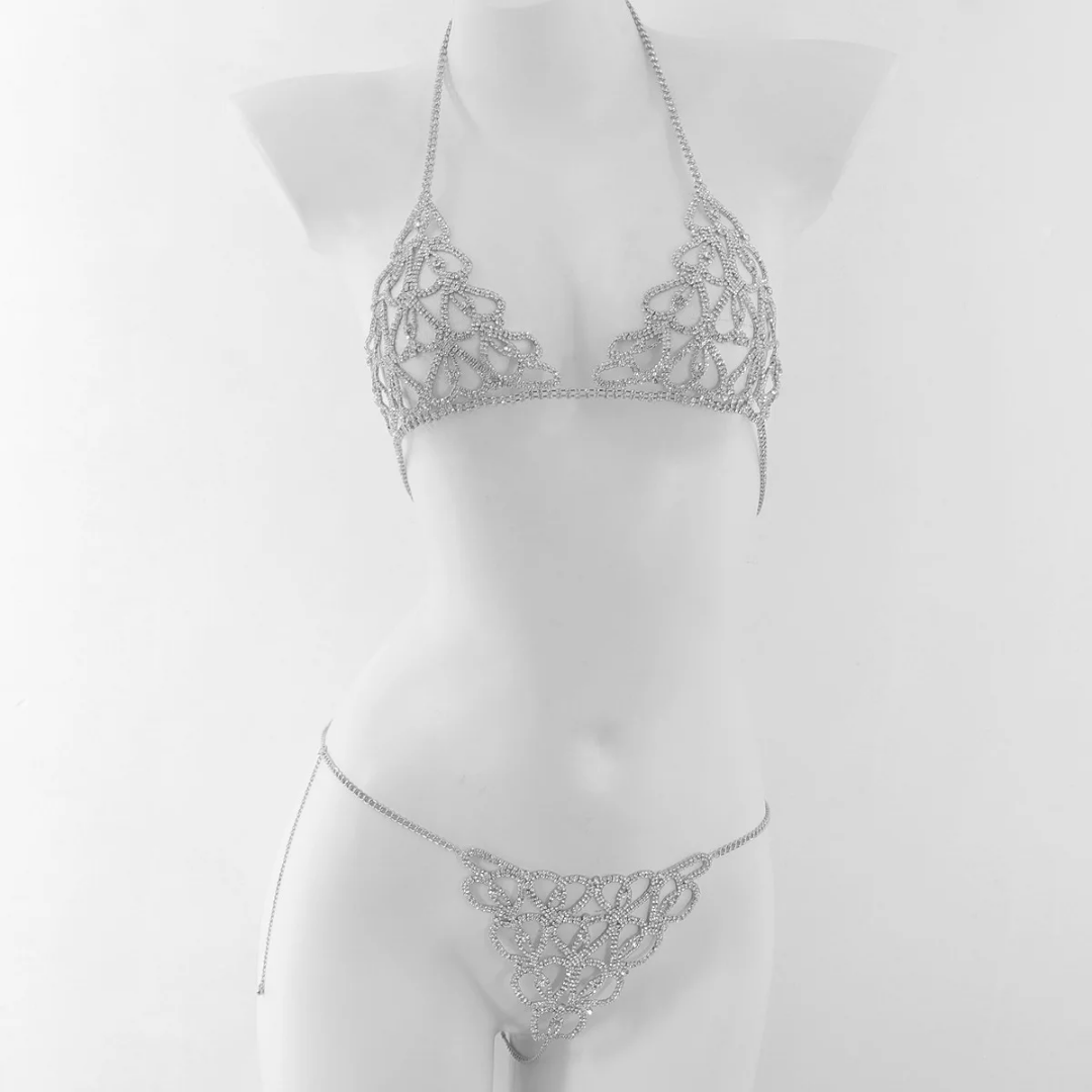 Crystal Lace Rhinestone Lingerie Set