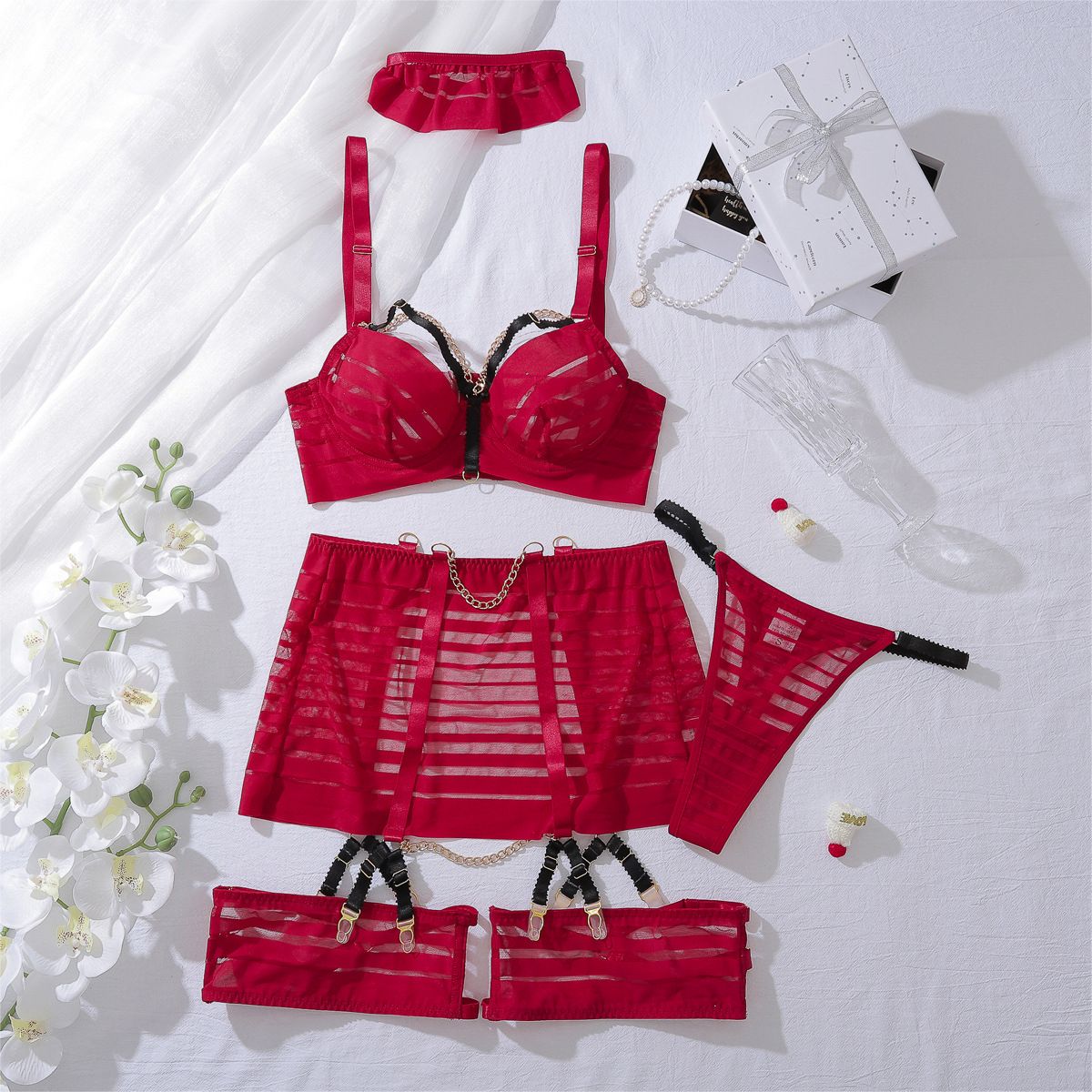 Ruby Seduction Garter Set