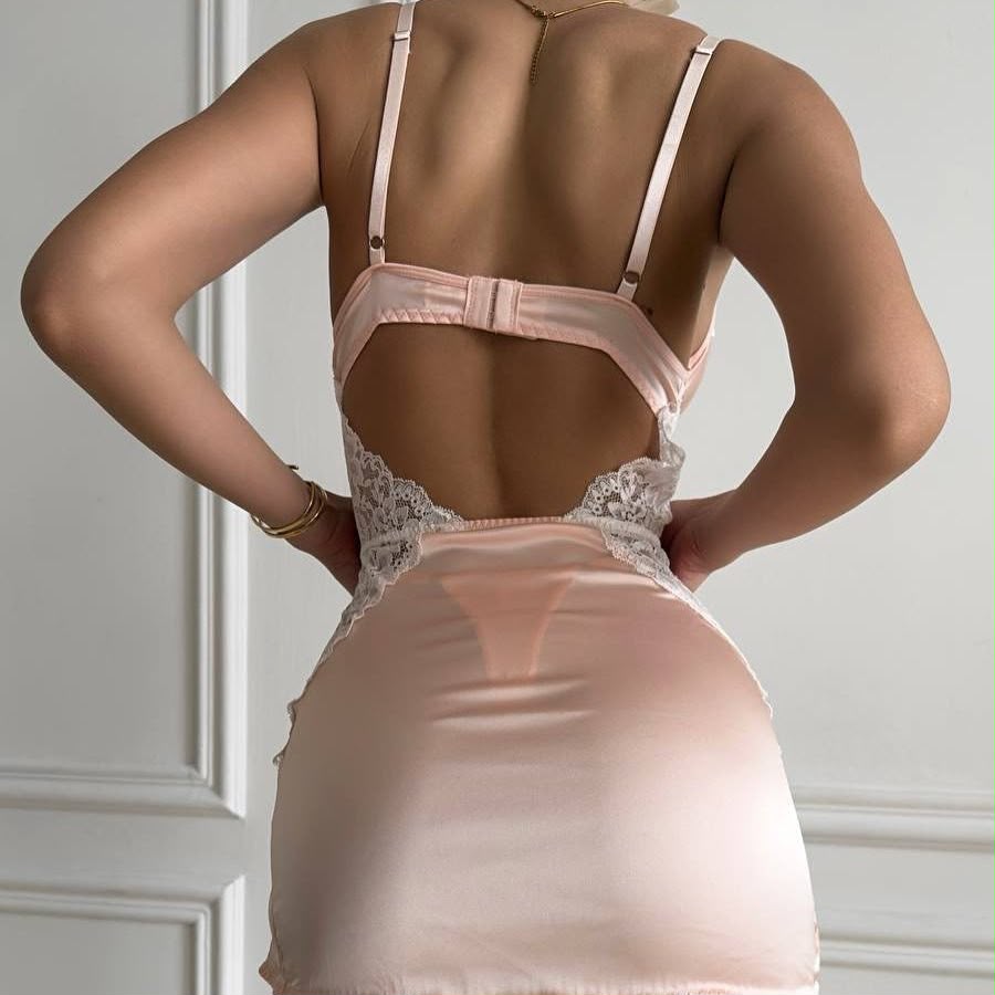 Blush Satin Lace Dress