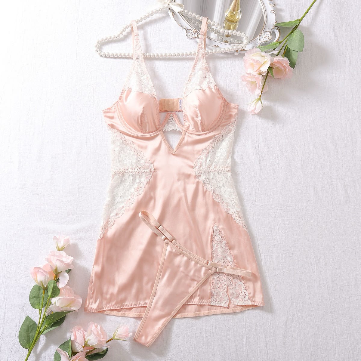 Blush Satin Lace Dress