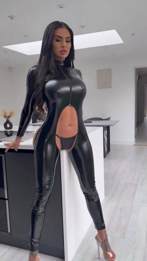 Zip Front Cutout Catsuit(PU Leather)