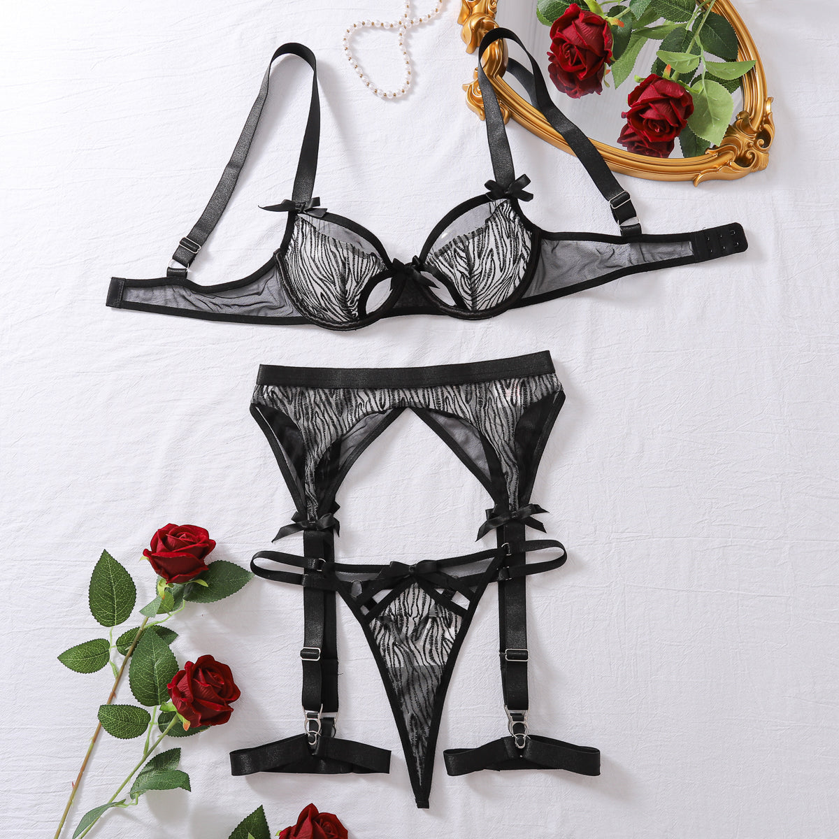 Zebra Lace Garter Set